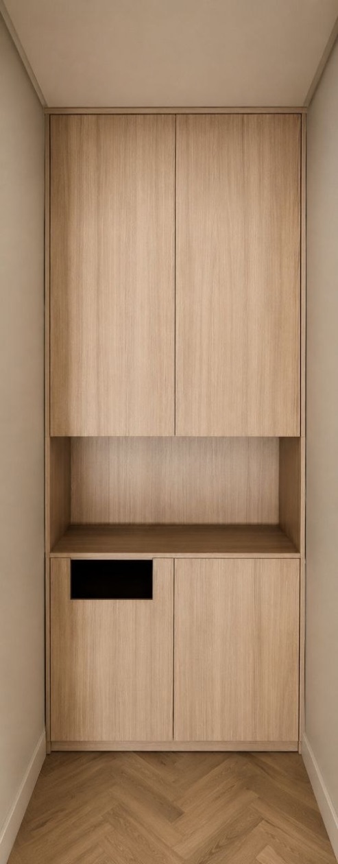 Meuble intégré sur mesure dans une niche d’entrée