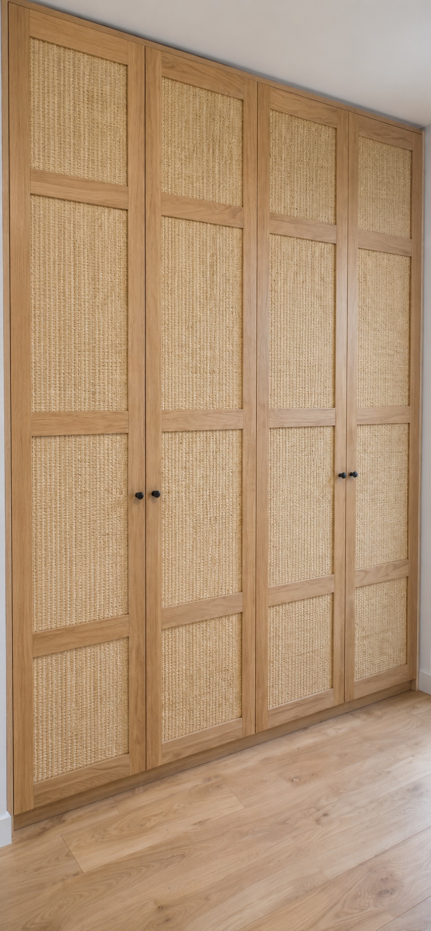 Dressing sur mesure en bois avec façades en cannage